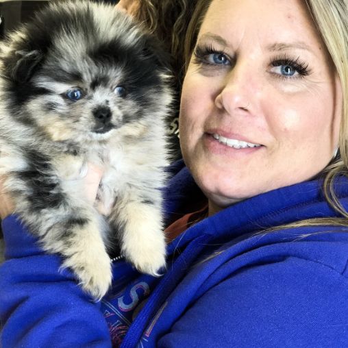 Puppies 'N Love's Michelle L. with Pomeranian puppy