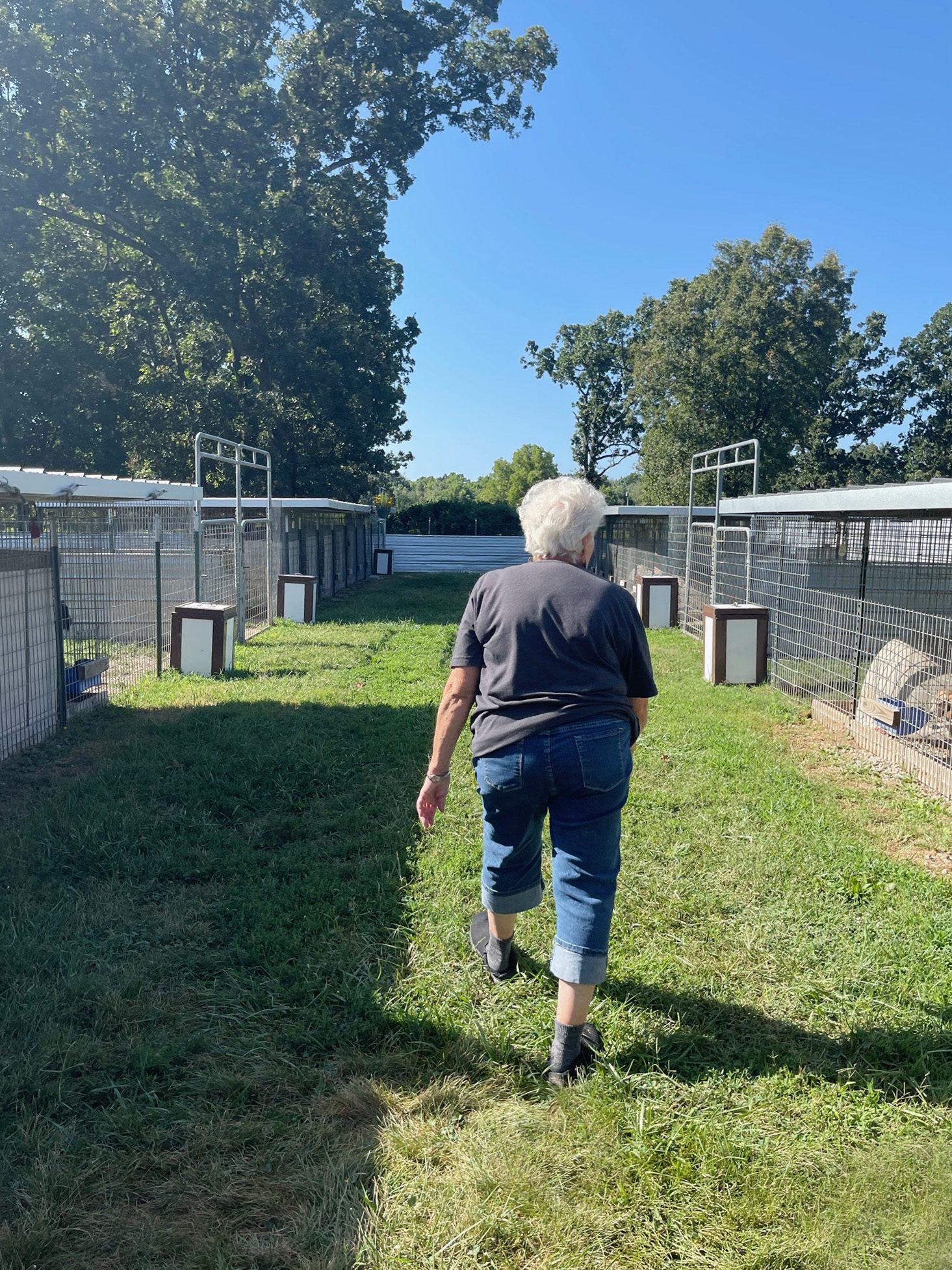 Judy leads the way through her outdoor runs