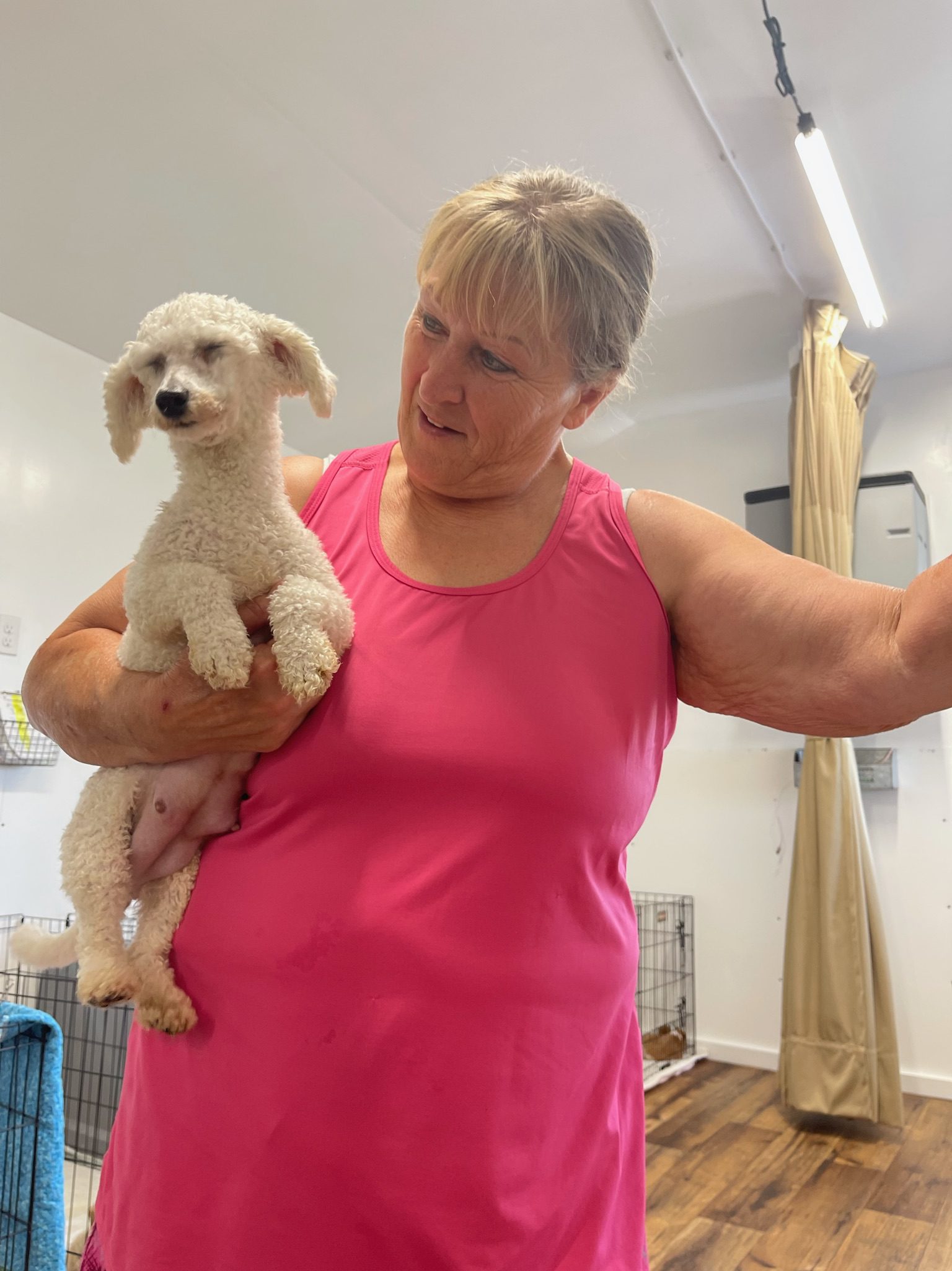 Sharrie showing off her poodle