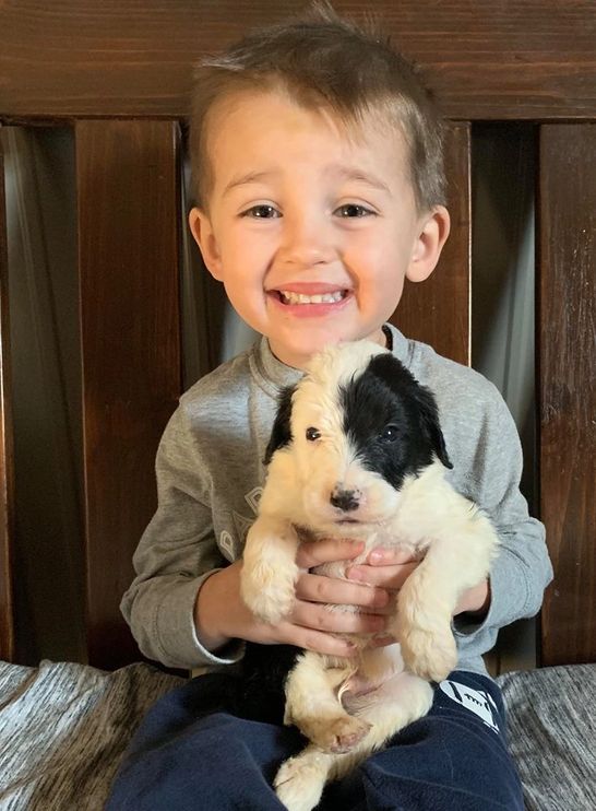 One of  Megan's kids holding a puppy