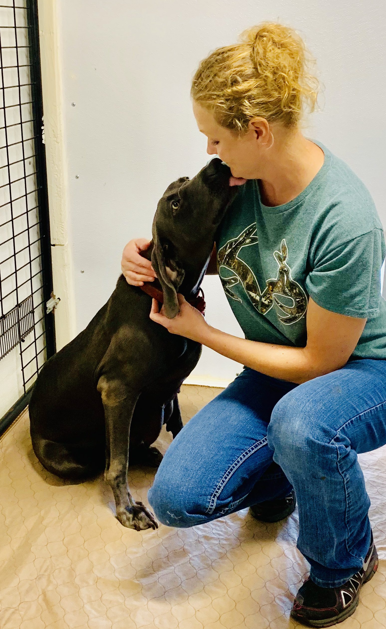 Cindy with one of her adult dogs